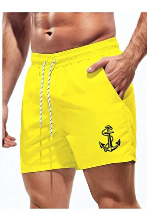Siyah Erkek Çapa Baskılı Basic Standart Boy Mayo Deniz Şortu