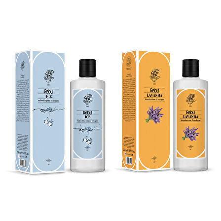 Rebul EDC Kolonya 250 ml Cam Şişe Lavanta ve Ice 2 li 
