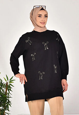 CYLN10593 PUANE İKİ İPLİK KUMAŞ TAŞ BASKILI SWEATSHIRT