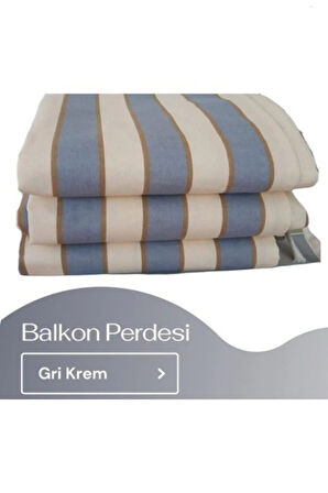 GENCER Home Balkon Perdesi Brandası Gri Krem Çizgili 300X250