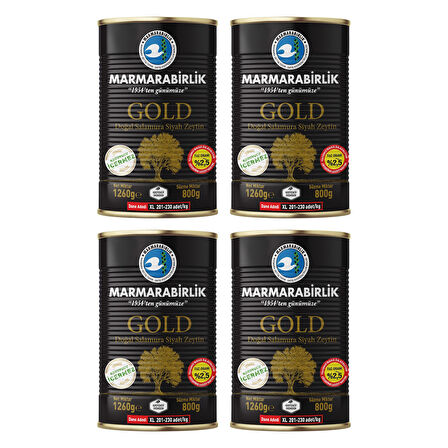 MarmaraBirlik Gold XL Salamura Teneke Zeytin 800 gr x 4 Adet