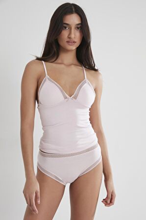 Kadın Dantelli Penye Atlet Külot / Kaşkorse Set - 305 Pudra