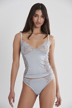 Kadın Dantelli Penye Atlet Külot / Kaşkorse Set - 391 Mist