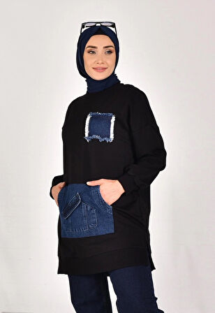 CYLN10560 PUANE İKİ İPLİK KUMAŞ KOT KANGURU CEPLİ SWEATSHIRT