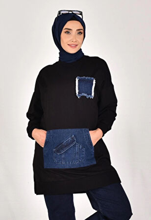 CYLN10560 PUANE İKİ İPLİK KUMAŞ KOT KANGURU CEPLİ SWEATSHIRT