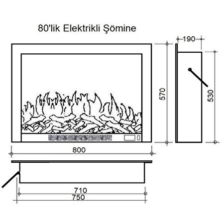 Alaz Efekt 1800W 80cm Dekoratif Elektrilkli Şömine Soba