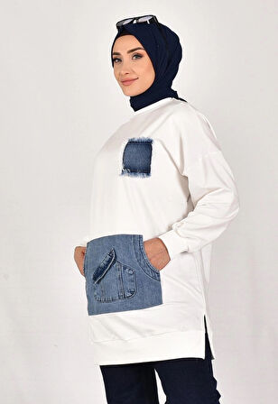 CYLN10560 PUANE İKİ İPLİK KUMAŞ KOT KANGURU CEPLİ SWEATSHIRT