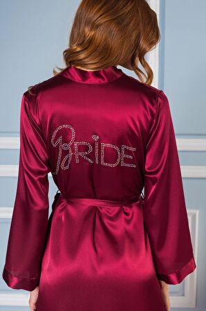 Kadın Saten BRIDE Sabahlık - 1000 Bordo