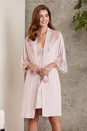 Saten Dantelli Gecelik & Sabahlık Takım - 4010