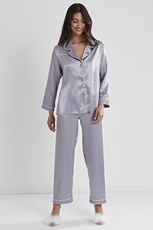 Kadın Saten Biyeli Pijama Takımı -1200 Royal