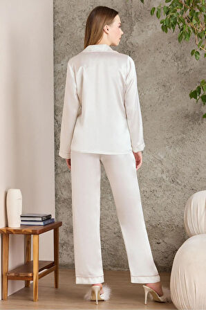 Saten Biyeli Pijama Takımı 1200 - Ekru