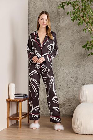 Saten Desenli Pijama Takımı - 1230