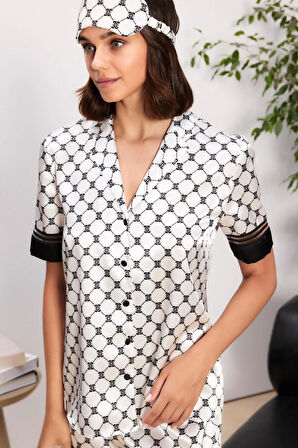 Saten Biyeli Kadın Pijama Takımı - 1305 Siyah