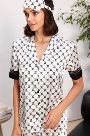 Saten Biyeli Kadın Pijama Takımı - 1305 Siyah