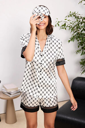 Saten Biyeli Kadın Pijama Takımı - 1305 Siyah