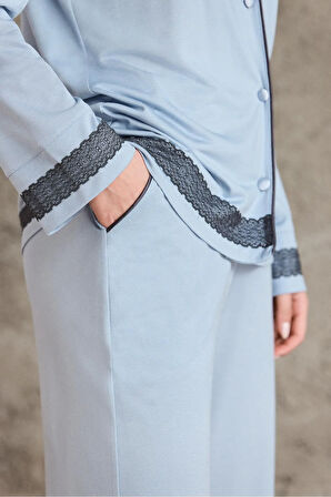 Penye Biyeli - Dantelli Pijama Takımı - 2200