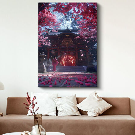 Kutsal Tapınak - Kırmızı Kiraz Çiçekleri Anime Kanvas Tablo