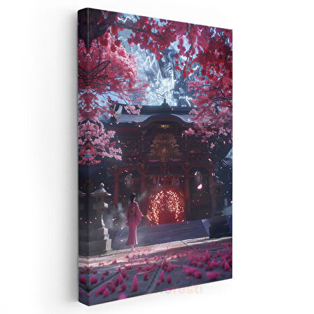 Kutsal Tapınak - Kırmızı Kiraz Çiçekleri Anime Kanvas Tablo