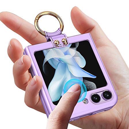 Gpack Samsung Galaxy Z Flip 5 Kılıf Kıpta Yüzüklü Lens Korumalı Kapak
