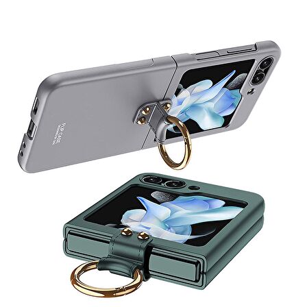 Gpack Samsung Galaxy Z Flip 5 Kılıf Kıpta Yüzüklü Lens Korumalı Kapak