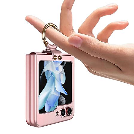 Gpack Samsung Galaxy Z Flip 5 Kılıf Kıpta Yüzüklü Lens Korumalı Kapak