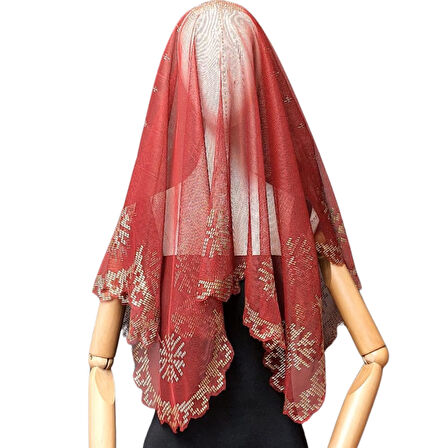 Uretti - Sefa 4419 9329 El Yapımı Tel Kırma İşleme Gelin Duvağı / Kırmızı