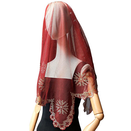 Uretti - Sefa 4419 9329 El Yapımı Tel Kırma İşleme Gelin Duvağı / Kırmızı