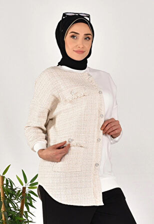 CYLN10550 PUANE İKİ İPLİK KUMAŞ ÖRGÜ DETAYLI SWEATSHIRT