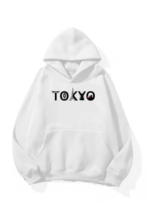 Unisex Yumuşak Dokulu Tokyo Baskılı Tasarım Oversize 3 İplik Hoodie Sweatshirt