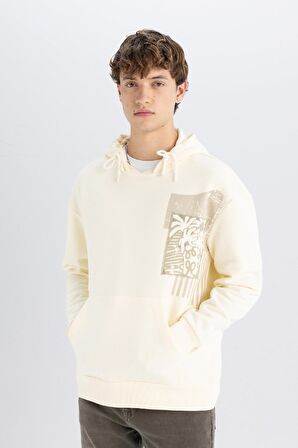 DeFacto Boxy Fit Kapüşonlu Baskılı Sweatshirt C7050AX24AUER91