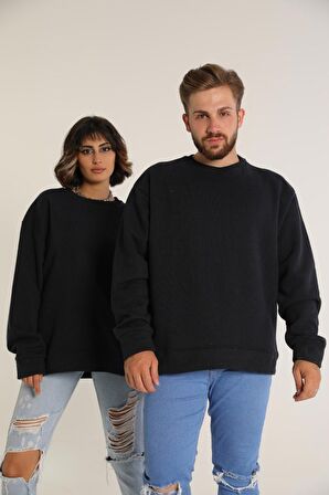 Sevgili Kombini Çift Unisex Triko Ovarsize Bisiklet Yaka Siyah