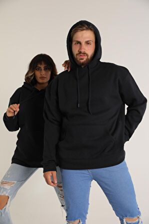 Sevgili Kombini Çift Ovarsize Kapşonlu Üç İplik Sweatshirt Siyah