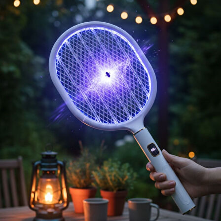 ct stones USB Şarjlı Beyaz Renk Kendiliğinden Standlı Şarj Göstergeli UV Işıklı Sinek Öldürme Raketi LTD-718