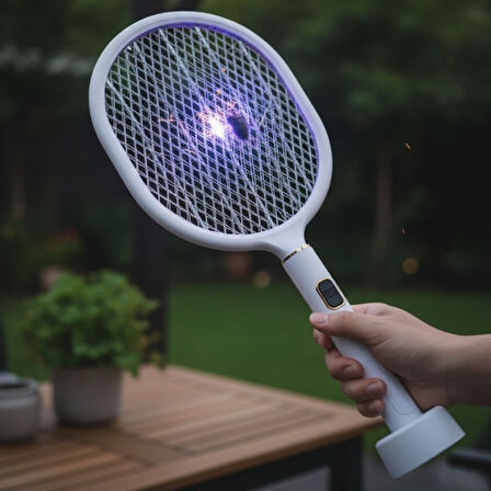 ct stones USB Şarjlı Beyaz Renk Kendiliğinden Standlı Şarj Göstergeli UV Işıklı Sinek Öldürme Raketi LTD-718