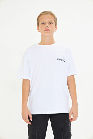 Arka Baskılı %100 Pamuk Unisex Oversize Siyah Çocuk Tişört