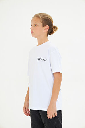 Arka Baskılı %100 Pamuk Unisex Oversize Siyah Çocuk Tişört