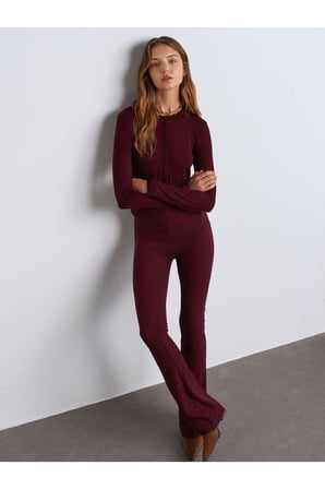 31544 Düğmeli Uzun Kollu Top-Bordo