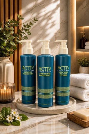ACTIV Body Care Mavi Ambalajlı Canlandırıcı ve Nemlendirici  3 Lü Bakım Seti - Şampuan + Saç Kremi + Duş Jeli 360 ml