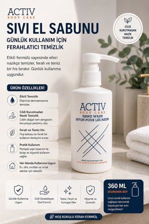 ACTIV Body Care Nemlendirici Sıvı El Sabunu 360 ML – Günlük Kullanım İçin El Yıkama Sabunu