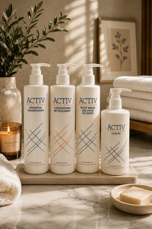 ACTIV Body Care 360 ML Otel & Spa Bakım Seti – Şampuan, Saç Kremi, Duş Jeli ve Vücut Losyonu