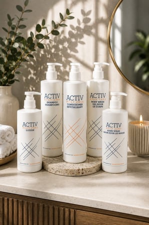 ACTIV Body Care 5'li Otel Banyo Bakım Seti 360 ml x 5 – Şampuan, Saç Kremi, Duş Jeli, El Sabunu ve Vücut Losyonu