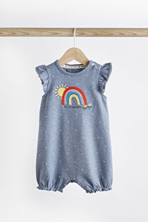 Next Baby % 100 Pamuklu Mavi Sarı Gökkuşağı Desenli 3’lü Romper Set
