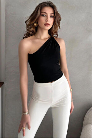 TEK OMUZ BLUZ SİYAH&BORDO