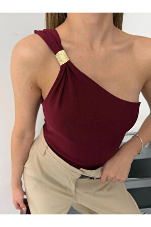 TEK OMUZ BLUZ SİYAH&BORDO
