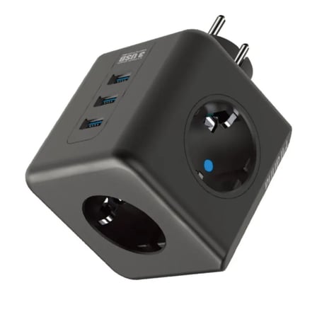 Roichil® Isıya Dayanıklı Termal Akım Korumalı ve Çocuk Korumalı 3 Priz Girişli 3 USB Girişli Küp Priz