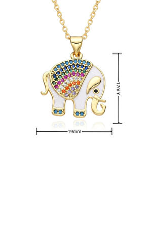 Renkli Zirkon Taşlı Sevimli Fil Figürlü Kadın 316L Paslanmaz Çelik Kadın Kolye