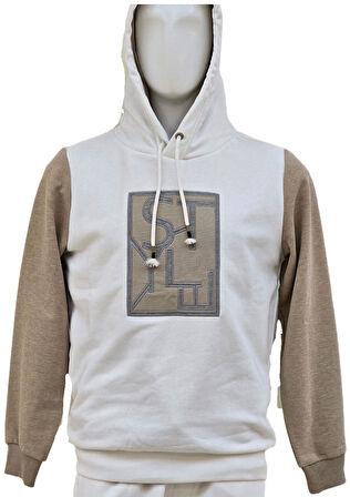 Campione 1099102 Erkek Kapşonlu Sweatshirt  Off White/Camel