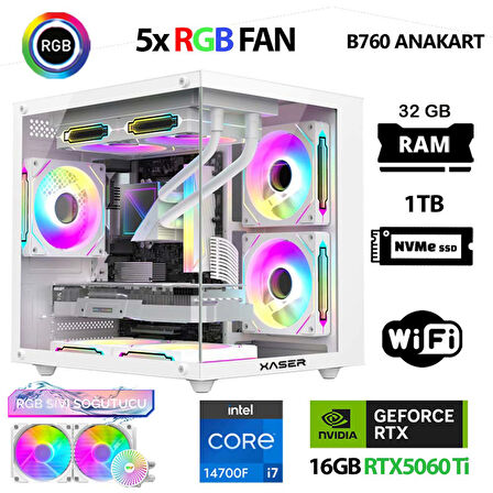 Xaser Cube X240 i7 14700F 32GB DDR5 Ram 1TB M.2 NVMe SSD 16GB RTX5060 Ti Sıvı Soğutmalı Masaüstü Oyuncu Bilgisayarı