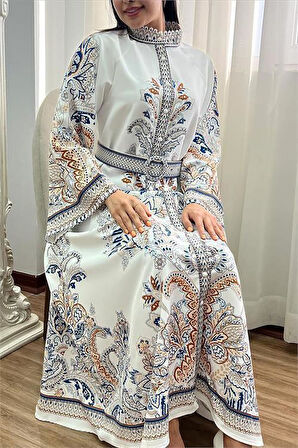 Dipmoda kadın kemerli midi boy tasarım elbise DPMS2393