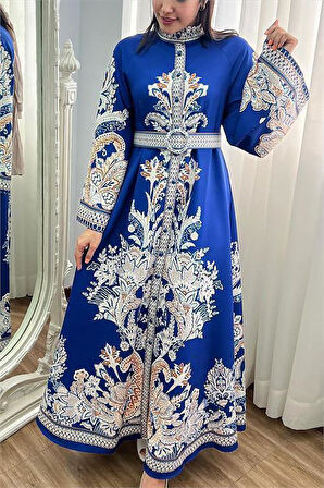 Dipmoda kadın kemerli midi boy tasarım elbise DPMS2393